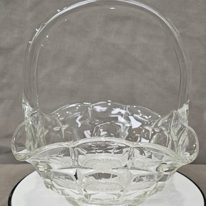 Vintage clear glass basket with handle! Very nice condition!! 7 1/2&quot; tall to handle!!