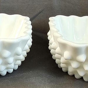 Pair of very nice Vintage Fenton Hobnail milk glass square shape nut bowls, candy dish, little serving dish! Both in great condition.