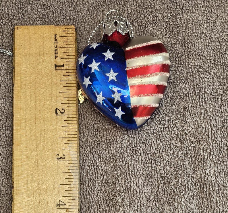 11 Mercury Glass Heart Shaped American Flag Design Christmas Ornaments