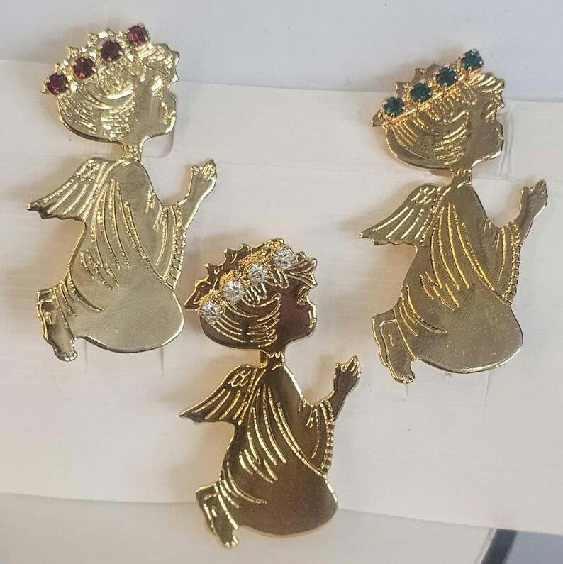 9 Vintage Rhinestone, Gold and Silver Tone Angel Brooches ! - Etsy