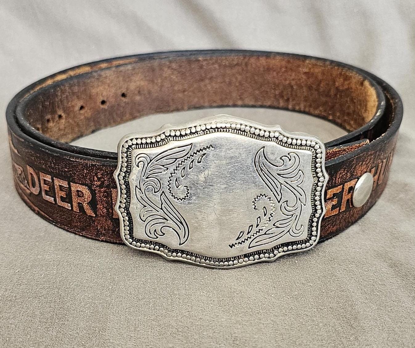 80’s Vintage Embossed Tooled Brown Leather Belt Size 42\