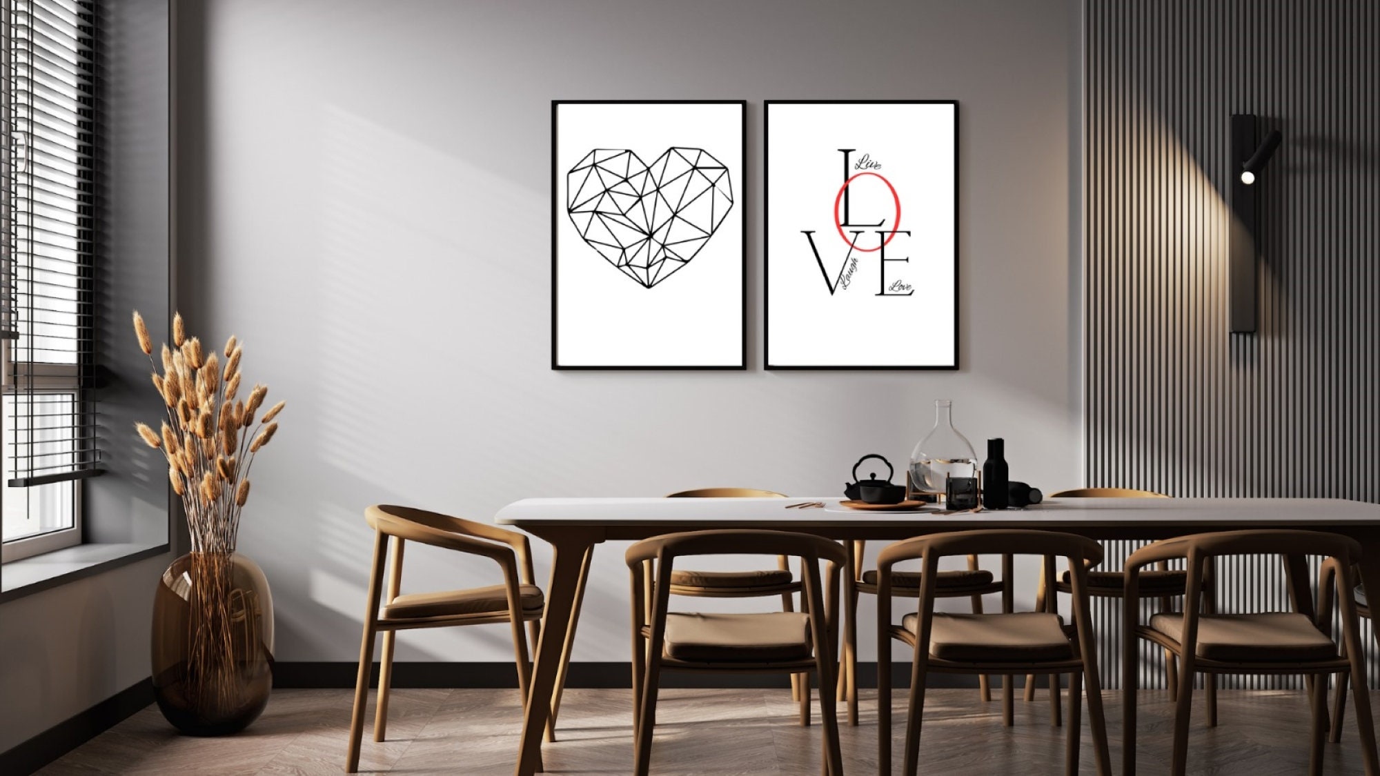 Printable Wall Art ,love Sign&amp;heart,set of 2 ,home Wall Decor ...