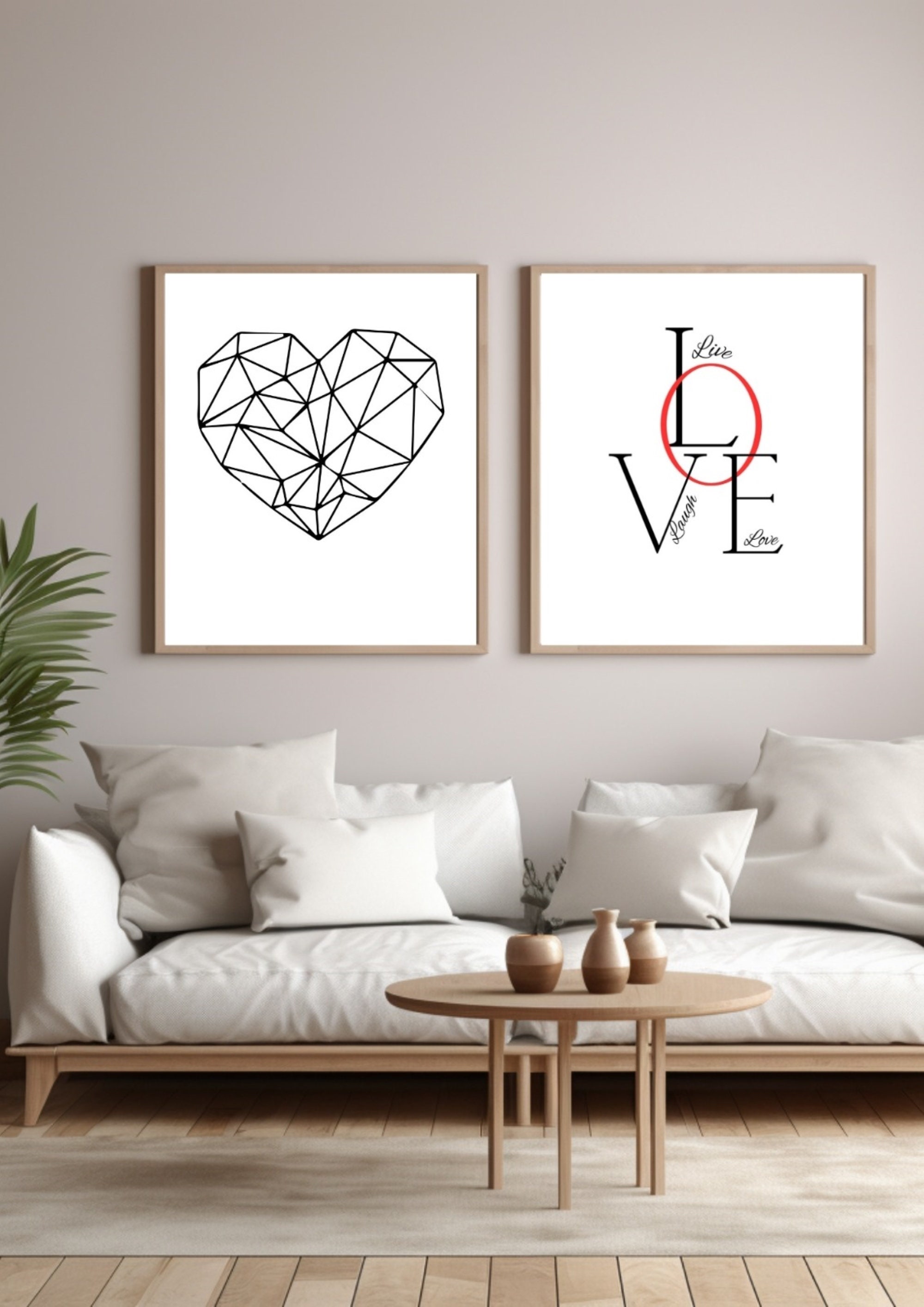 Printable Wall Art ,love Sign&amp;heart,set of 2 ,home Wall Decor ...