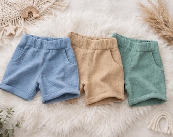 Kindershorts van mousseline | Zomershorts voor kinderen | Shorts voor baby's en kinderen | Lichtgewicht katoenen shorts | Boho kinderkleding | Unisex shorts