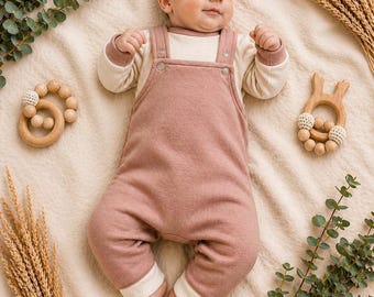 Baby Set Dusty Rose Cream | Dungarees & Top in French Terry | Newborn Outfit | Newborn Set | Infant Clothing | Baby Gift