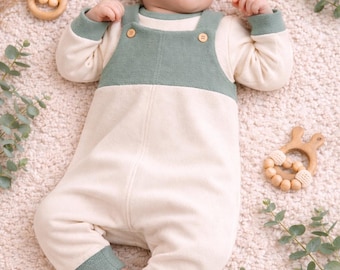 Pelele de bebé de felpa francesa color crema eucalipto | Pelele que crece con el bebé | Conjunto para recién nacido | Ropa para bebé niño | Conjunto de bebé hecho a mano