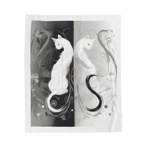 Velveteen Plush Blanket - Cat Lover Gift for Cozy Nights, Abstract Cat Art Design, Two Adorable Kitties, Cat Owner Gift, Soft Throw Blanket,