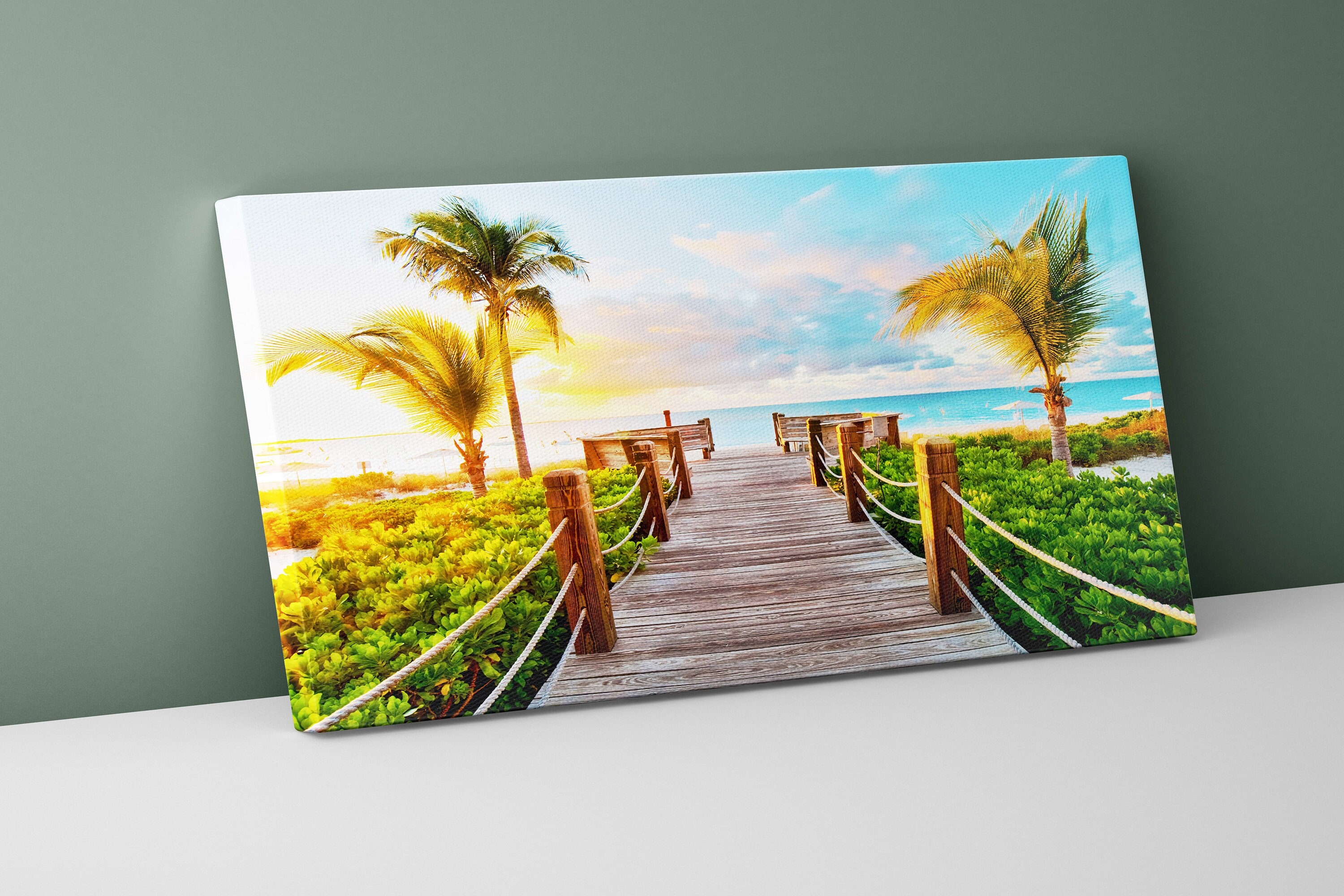 ✨ Stampa su tela 🖼️ Paesaggio mare tropicale con palme quadro