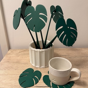 3D geprinte Monstera met magnetische bladeren als onderzetter - decoratie - kamerplant - plant