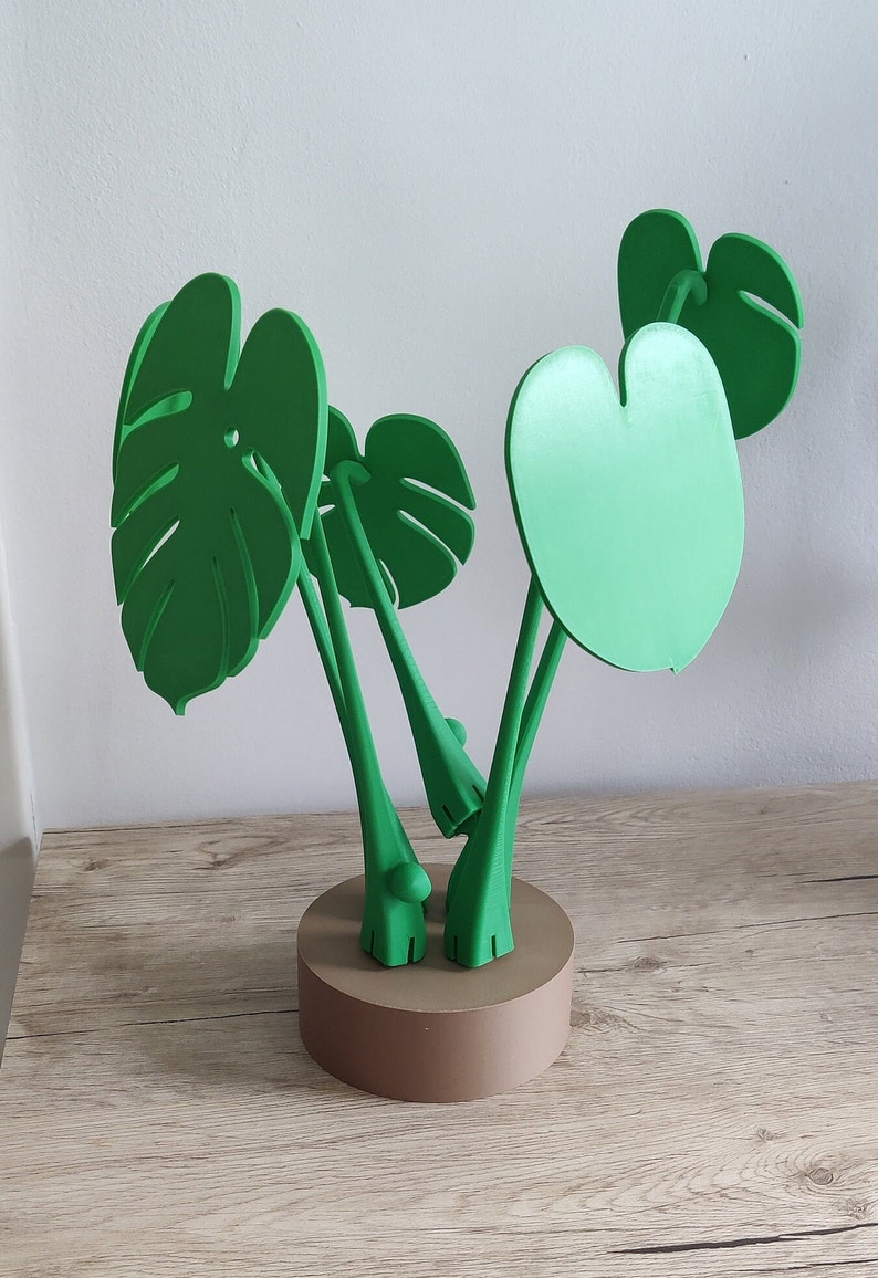 3D gedruckte Monstera mit magnetischen Blättern als Untersetzer Deko Zimmerpflanze Pflanze Grasgrün