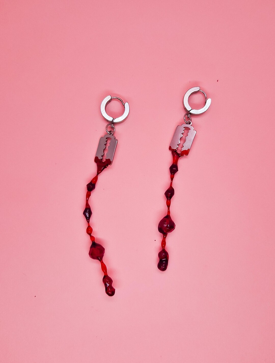 Bloodied Razor Bloody Razor Blade Earrings: Gothic Halloween Jewelry - Etsy