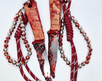 Bloody Knife Bag Charm / Keychain – Realistic Horror Accessory, Gothic Creepy Pendant, Halloween Aesthetic