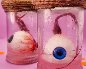 Bloody Eyeballs in Glass Jar: Creepy Halloween Horror Prop