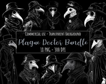 Plague Doctor Clipart 18 PNG Black & White Illustration Commercial Use Dark Medieval Victorian Occult Black Death Digital Art Graphic Design