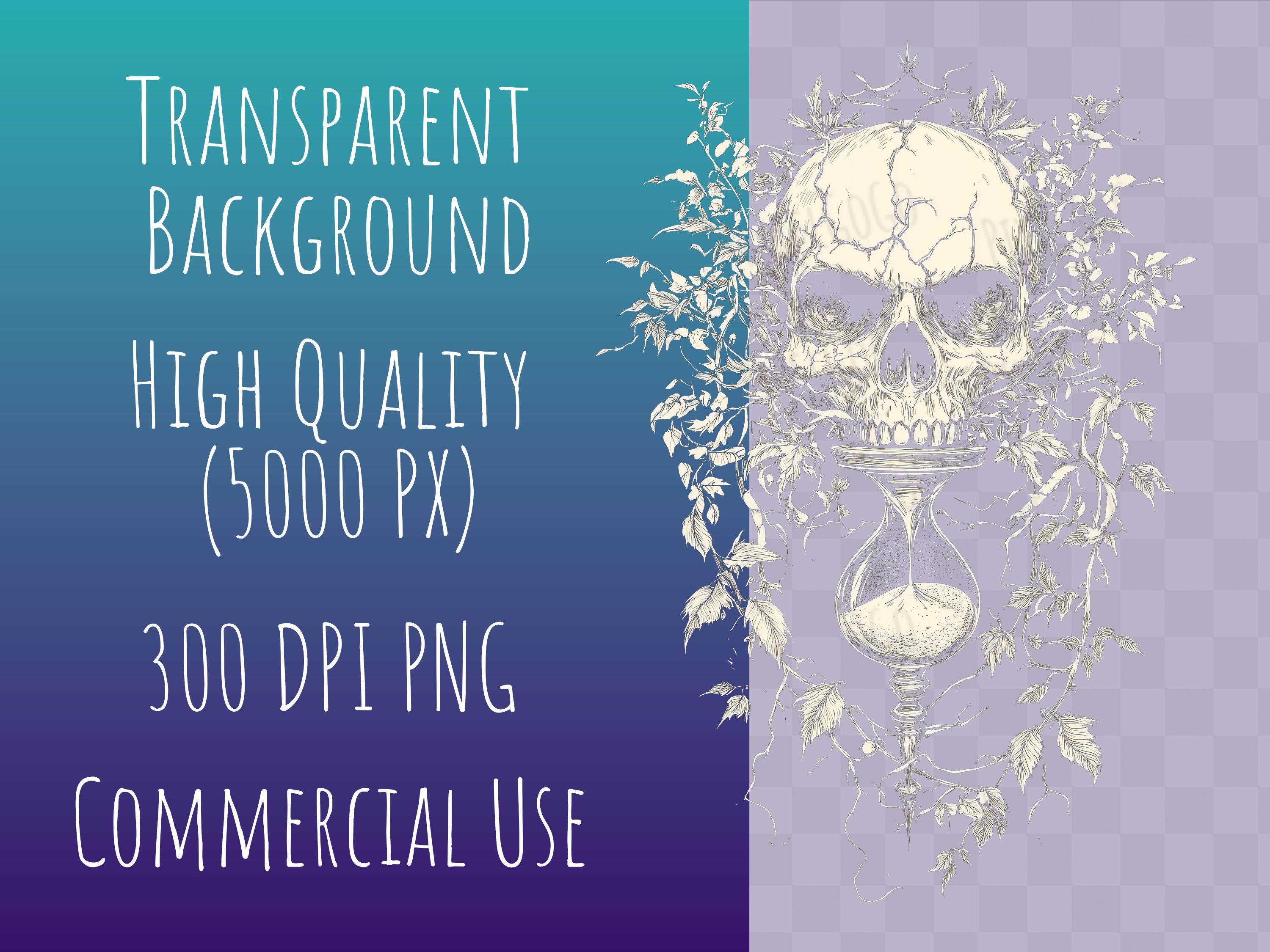 Gothic Skull and Hourglass Clipart 1 PNG Black and White Illustration ...