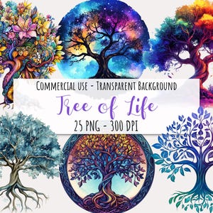 Clipart levensboom 25 png-bestand: regenboog aquarel illustratie commercieel gebruik Keltische vintage bloemen digitale kunst ontwerp voor T-shirts