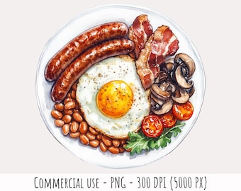Englisches Frühstück Aquarell Clipart | Food Illustration (Digitaler Download)