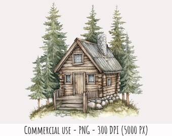 House Cottage Watercolor Clipart 1 PNG Cabin Garden Landscape Nursery ...