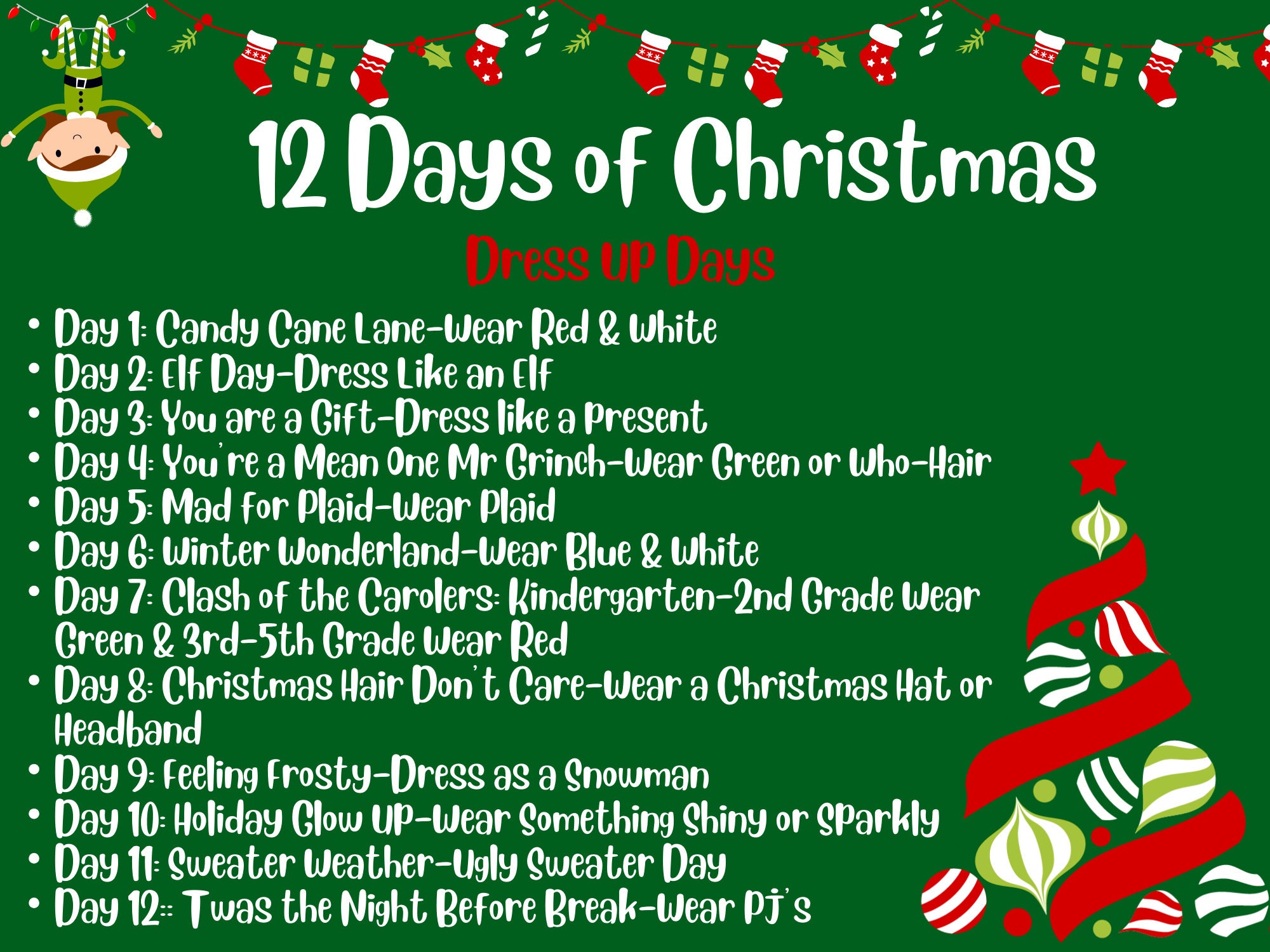 12 Days of Christmas Editable, 12 Days of Christmas Dress up Days