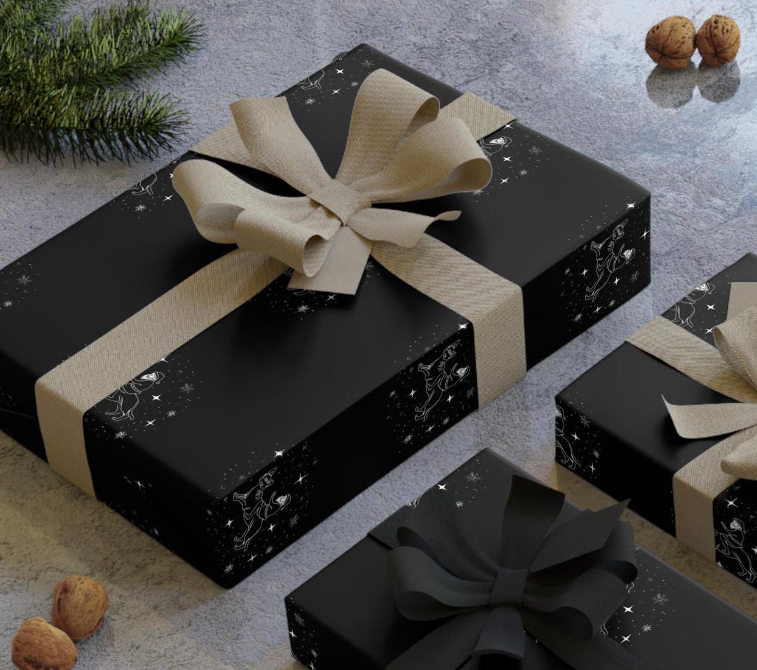 Wrapping Paper Rolls, Classic Black Gift Wrap With Santa Riding Sphynx ...