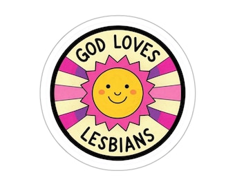 Pegatina "Dios ama a las lesbianas" - Happy Sunshine / Colores del orgullo lésbico / Decoración de vinilo troquelado / Pegatina de arcoíris LGBTQ+