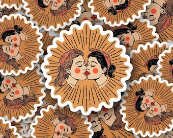 Adesivo de beijo de amor lésbico vibrante - Duas mulheres se beijando - Decalque de orgulho LGBTQ+ - Vinil durável - Tamanhos personalizáveis