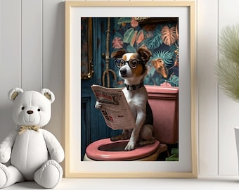 Impressão artística de cachorro engraçado, pôster de animal divertido, decoração para quarto de bebê (download digital)
