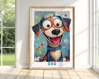 Ilustração de cachorro lúdico, decoração divertida para quarto de bebê (download digital)