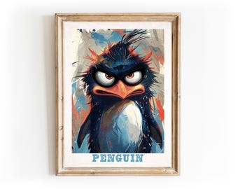 Whimsical Penguin Art Print, Colorful Nursery Decor (Digital Download)