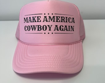 Make America Cowboy Again Trucker Hat Patriotic Countey Concert Hat USA Cowgirl Rodeo Hat Light Pink