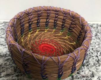 Rainbow Pine Needle Basket #27