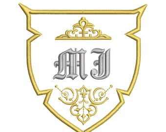 カスタム紋章刺繍デジタル化 - 紋章入りの盾モノグラム - パーソナライズされたオールドイングリッシュイニシャル - 機械刺繍ファイル