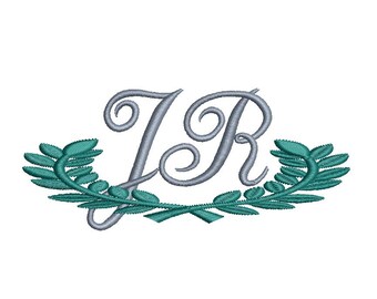 月桂冠モノグラム刺繍デザイン（カスタムデザイン） - 筆記体イニシャル（デジタルファイル）