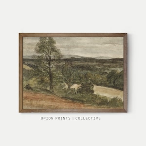 Vintage Landscape Wall Art | Rustic Nature Printable Art | Soft Earth Tones Digital Download | Antique Scenic Art Print | L-166