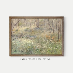 Lush Forest Landscape | Soft Green Tones Wall Art Printable | Wildflower Scene Print | Vintage Digital Download | L-127