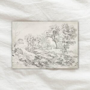 Printable Antique Landscape Sketch | Vintage Trees Drawing | Neutral Wall Art Decor | Forest Illustration | Nature Print Download | SK-106