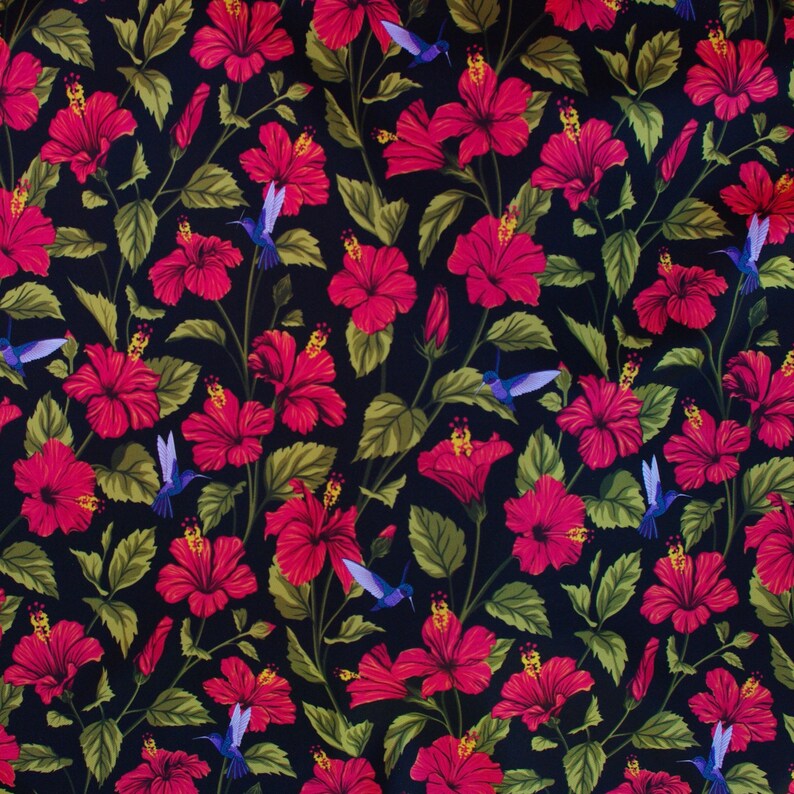 Red Hibiscus Flowers 
Fabric by Gaetano Motisi