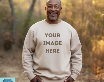 Men's Gildan 18000 Sweatshirt Mockup Unisex Gildan 18000 Sweatshirt Mockups Crewneck Sweater JPG Digital Download Sand African American