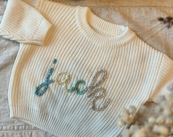 Personalised Hand Embroidered Name Jumper - Multiple Colours | Baby Name Jumper | Children's Personalised Jumpers