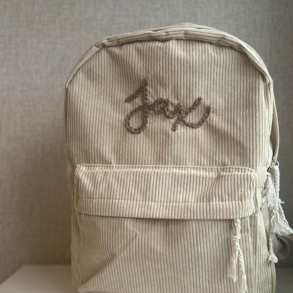 Hand Embroidered Personalised Backpack | Baby, Toddler and Children's Bag | Beige Bag