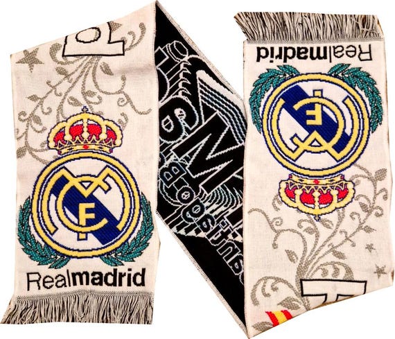 【vintage Real Madrid football scarf】 Vintage Real Madrid FC Football Club Scarf Blue/White Yellow