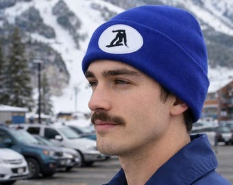 Snowboarding Style Knit Beanie with Leather Patch
