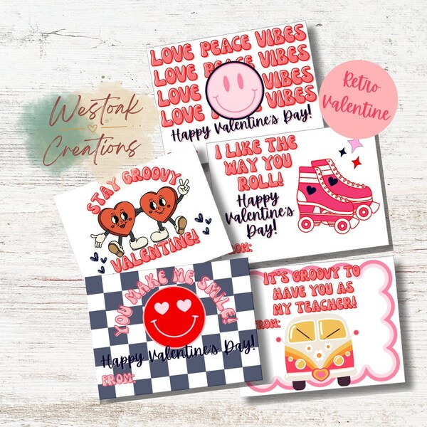 Retro Valentine's Day Card-Printable Retro Valentine's Day Card-Groovy Valentine's Card-Smiley Valentine's Cards-Printable Groovy Card