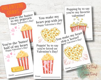 Printable School Valentine's Day Card, Class Valentine's Day Card, Popcorn Valentine's Day Card for kids, Popcorn Valentine's Day Card