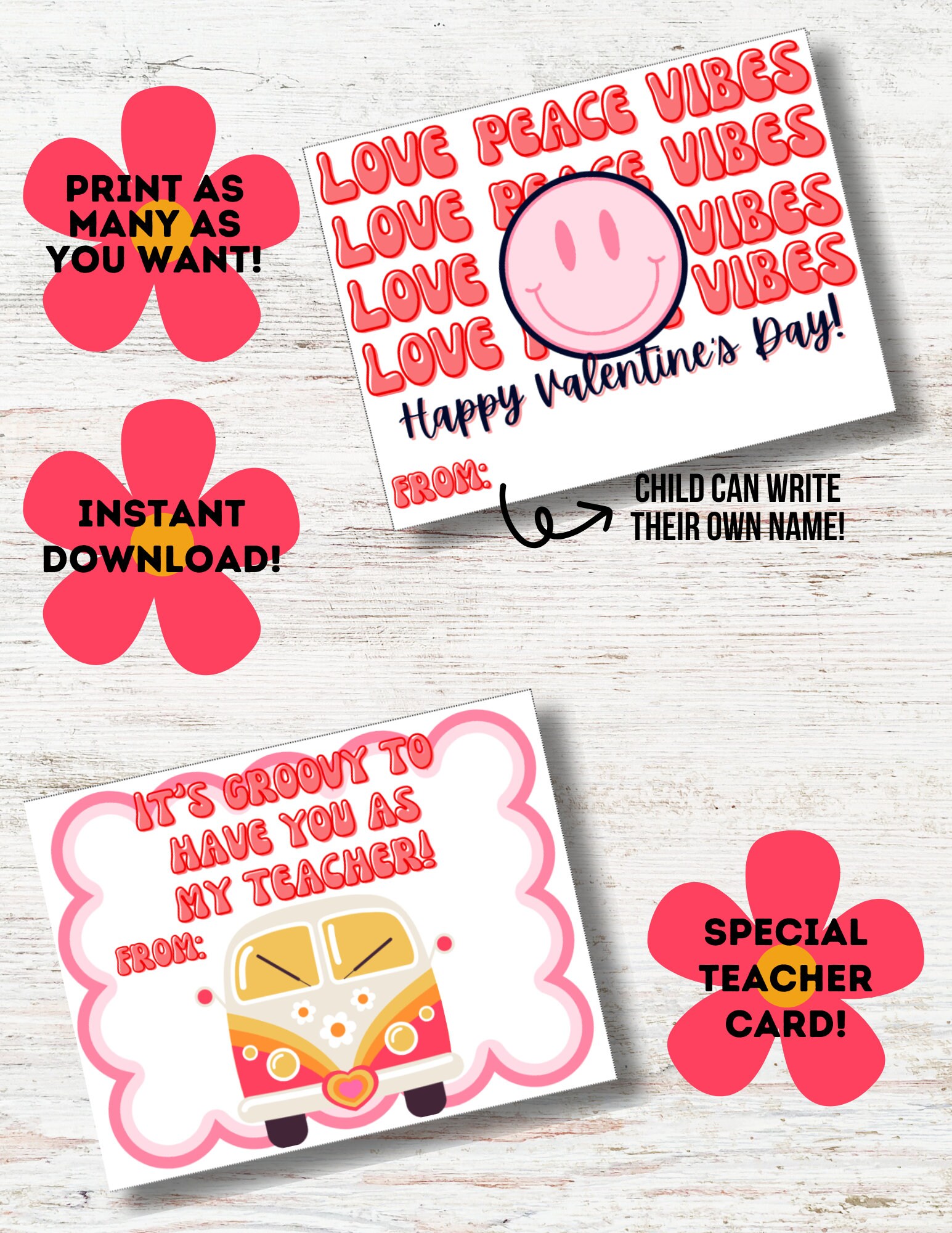 Retro Valentine's Day Card-printable Retro Valentine's Day Card-groovy Valentine's Card-smiley ...