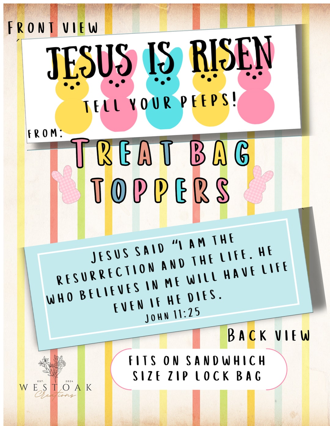 Easter Blessings Treat Bag Topperhe is Risen Tell Your Peepsjesus is