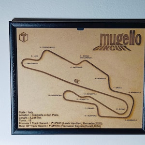 1 stuk - Mugello Circuit Wanddecoratie - Lasergegraveerde Circuitkaart - Racecircuitdecoratie - MotoGP Wanddecoratie - Motorsportcadeau - Racefancadeau