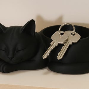 1 stuk - Liggende kat met houder - 3D-geprinte PETG-houder | Voor sleutels, kleine planten of diffusers | Schattige kattendecoratie (Mat: PETG)