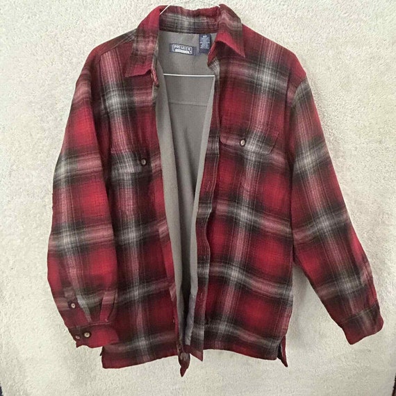 Vintage Medium Red Plaid Heavy Flannel Shirt Flee… - image 1