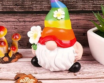 Rainbow miniature garden gnome, personalised gnome, Pride colour gnome, perfect gift.